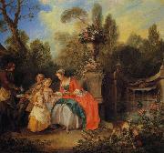 Nicolas Lancret A Lady and Gentleman Taking Coffee with Children in a Garden oil painting